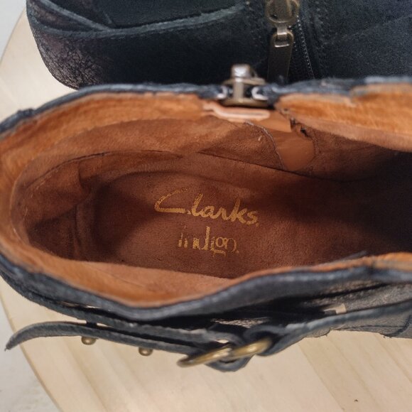 Clarks Indigo Moto Leather Harness Buckle Black Ankle Booties Women US 6.5M - Picture 11 of 16